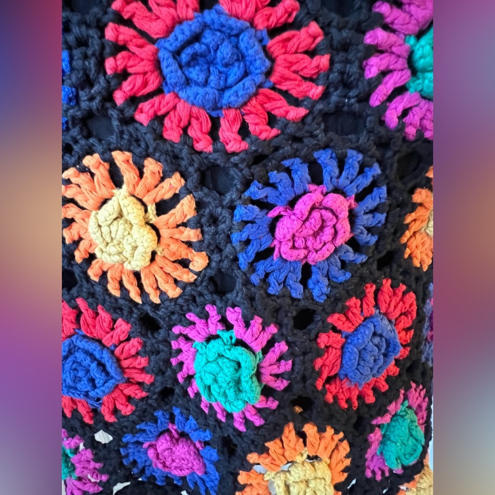 FARM Rio Colorful Crochet Flowers Sweater Mini Dress M - Picture 5 of 16
